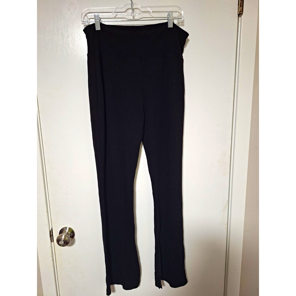 A New Day Womens Black Ribbed Knit High Rise Split Front Flare Leggings XL